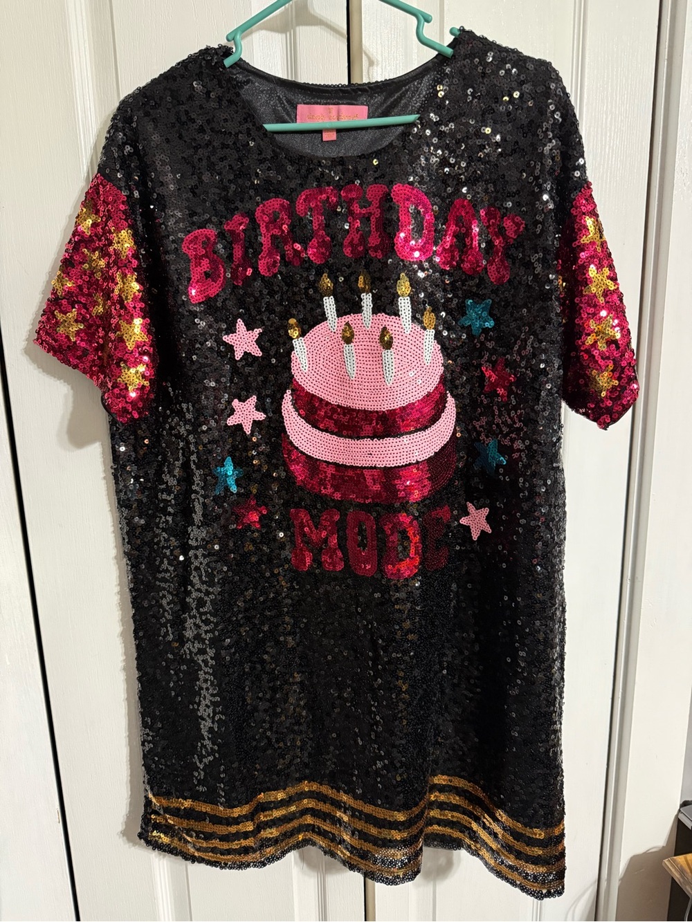 Simply Southern Black Sequin Birthday Tee with Pink Cake